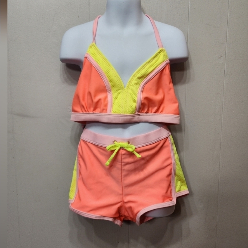 NWT Xhilaration Bikini Swimsuit Large Tankini Orange Yellow Beach Swim C436